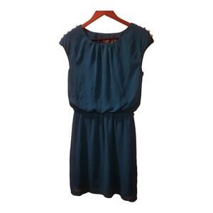 Guess Size 2 Dark Teal Mini Dress with Gold Accent Buttons on Shouder/Dress